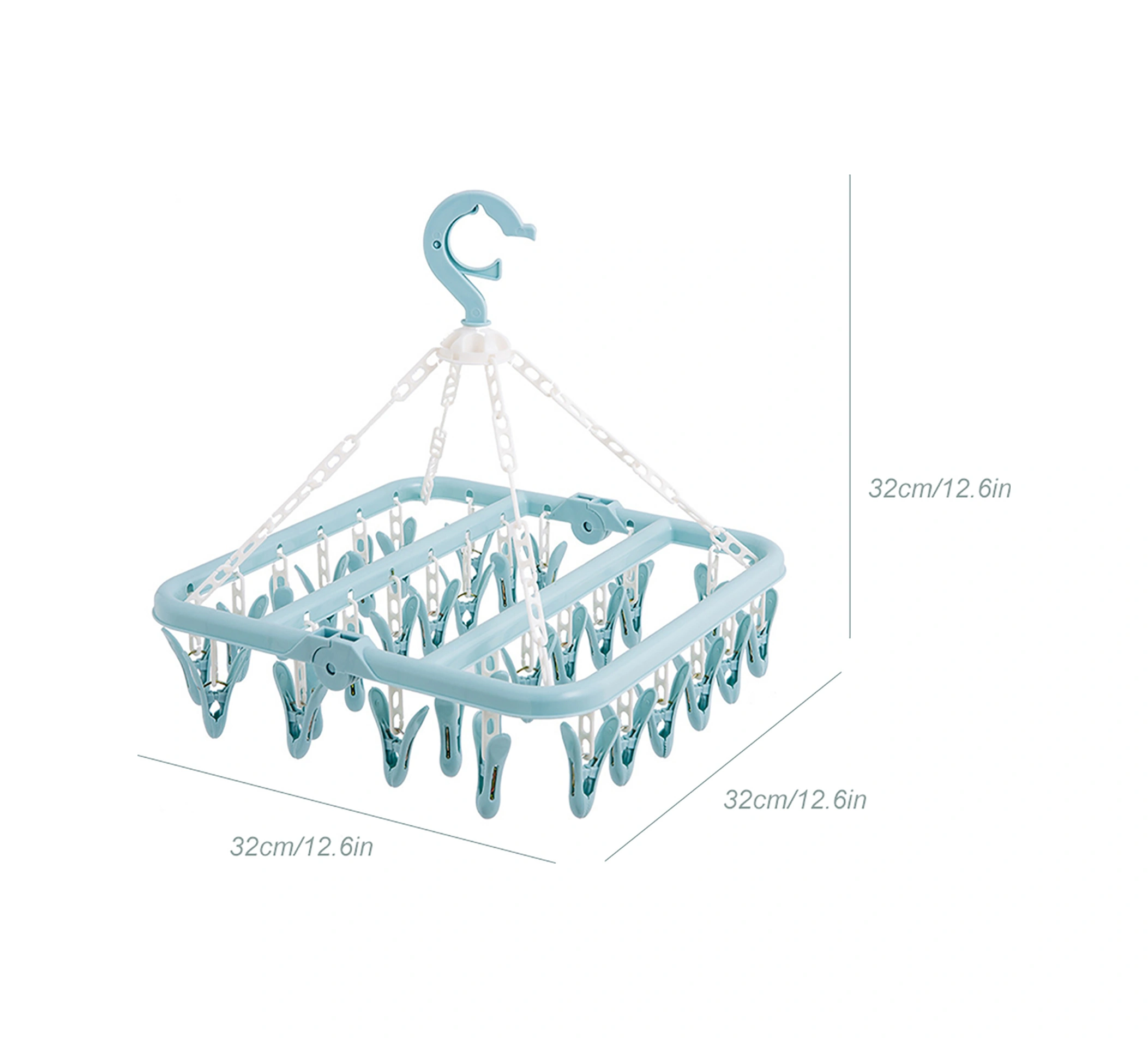 Geeroyoo 32 Klipsli Plastik Çamaşır Asma, 360 Derece Döner, Rüzgar Proof, Bebek Çamaşırları, Çorap, İç Giyim İçin Ev Kullanıma Uygun Mavi