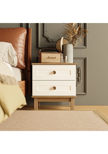 3782 Desa 2 Çekmeceli Mdf Profil Ayaklı Komodin Sepet - Beyaz