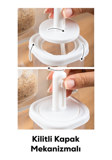 Porsima 4365 7li Kaydırmalı Kaşıklı Sızdırmaz Kapaklı Etiketli Baharatlık Seti - Saklama Kabı Beyaz Beyaz