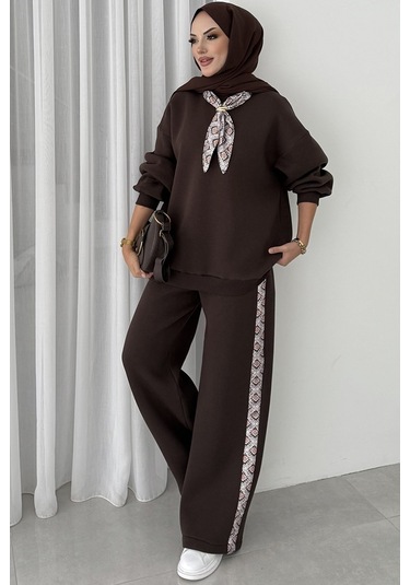 Fularlı Üç İplik İkili Takım 1654 - Kahve Kahverengi