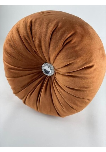 Mrs.gugar Lux Kadife Yuvarlak Taşlı Yastık Tarçın