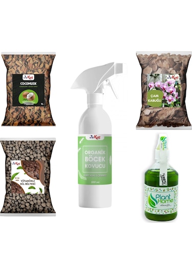 Bykurt Powermix Orkide Bakım Seti 5 Li Besin - Böcek Kovucu - Çam Kabuğu - Kil - Coco Husk 500 ML