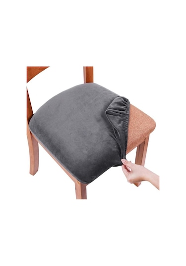 Koyu Gri Kadife Spandex Yemek Odası Sandalyesi Koltuk Döşemeli Yemek Sandalyesi İçin Çıkarılabilir Yıkanabilir Elastik Yastık Kapakları
