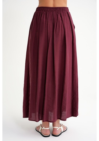 4612 Kadın Yandan Cepli Pileli Bol Etek Bordo Bordo