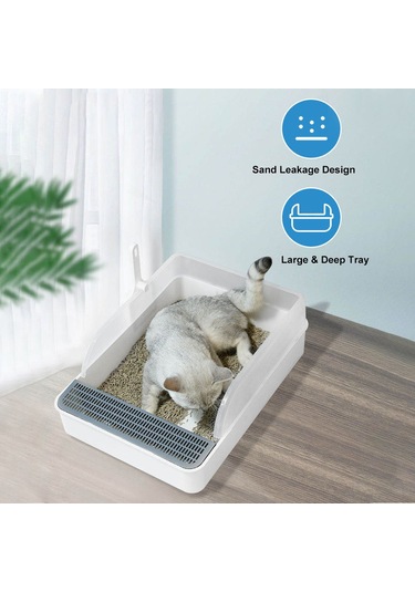 Vkemall Beyaz Kedi Kumu Sandığı, Koku Giderici, Yarı Kapalı Tasarım, Dışarı Sızıntı Engelleyici, S Boyutu Yavru Kedi