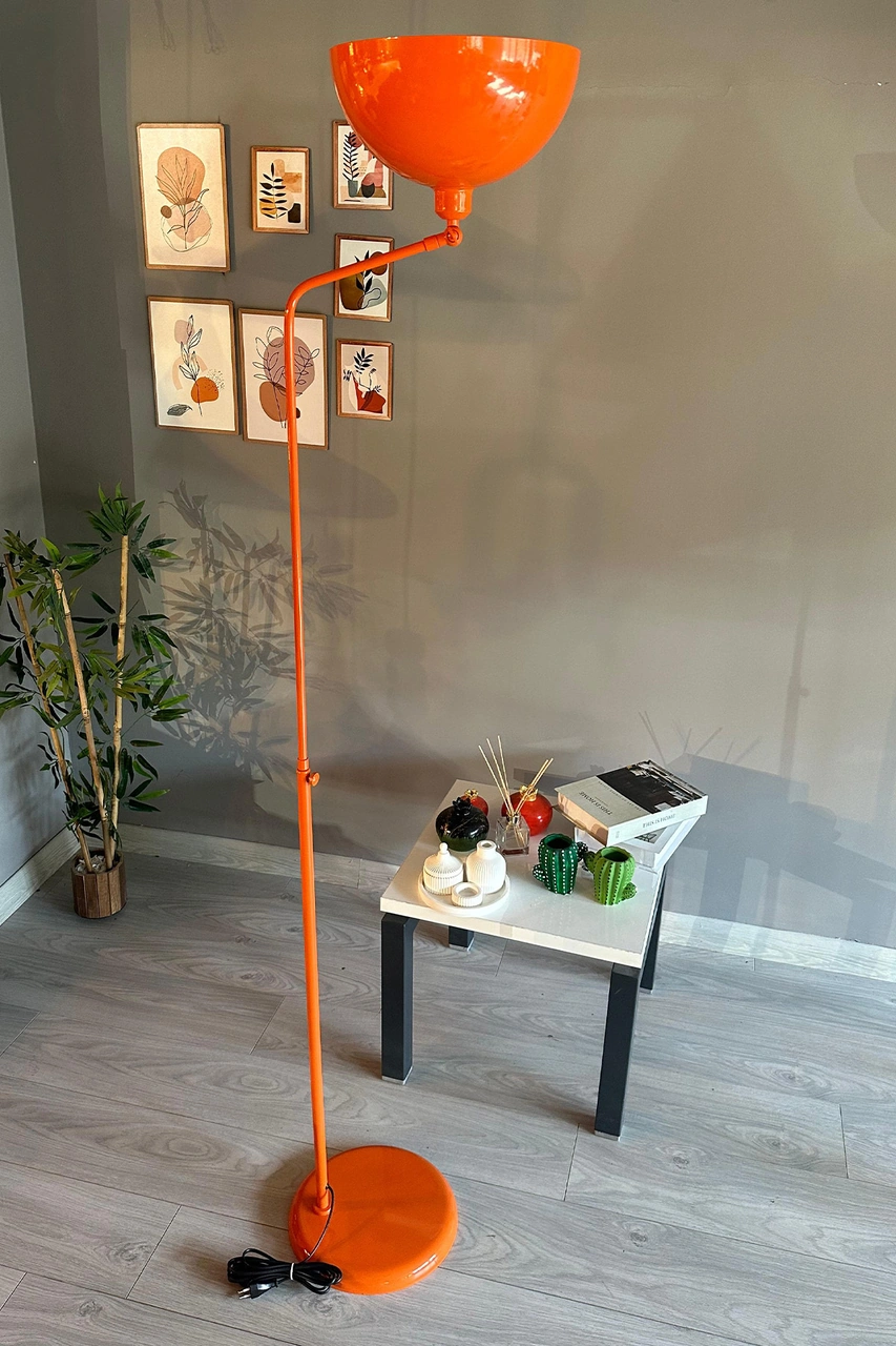 Turuncu 6933 Lambader Hareketli Başlık Modern Dekoratif Metal Oturma Odası Çalışma Odası Zemin Lambası Turuncu