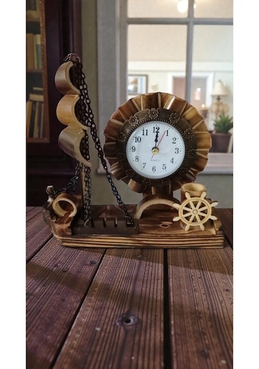 Ahsap Dekaratif Masa Ve Ofis Süs Biblo Saathediyelik Ürün Boyut: 20cm 17cm