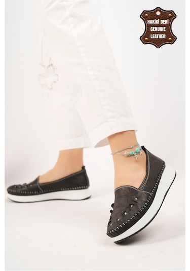 Elit Mn84c Kadın Hakiki Deri Espadril Siyah Siyah