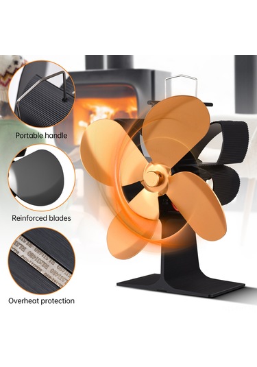 Hangfox Siyah Isı Çalışır Kömür Ofisi Fanı, 4 Kanatlı, Ateşten Otomatik Başlar, Aşırı Isı Korumalı, Taşınabilir, Sessiz, 172mm Çapı