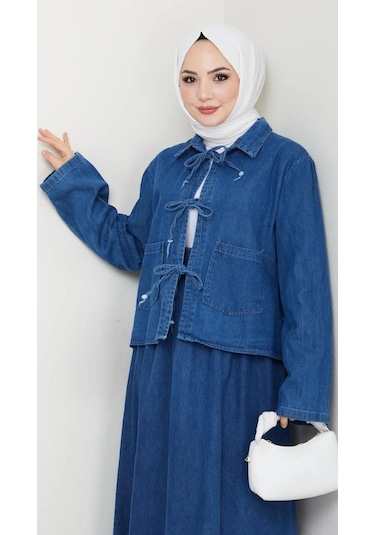 Tesettür Kadın Fiyonklu Etekli Kot Takım Koyu Mavi Tesettür Kadın Fiyonklu Etekli Kot Takım Koyu Mavi