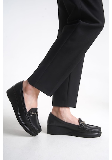 Büyük Numara Hakiki Deri Ortepedik Comfort Kadın Ayakkabı Siyah