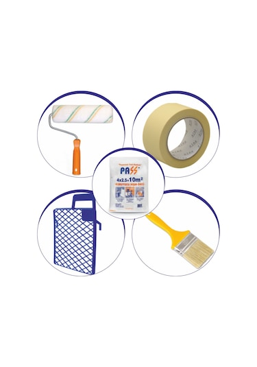 Nalburboya Boyaci Seti-5 Parça-Duvar-Tavan Rulosu+Kestirme Fırça+Kağıt Bant+