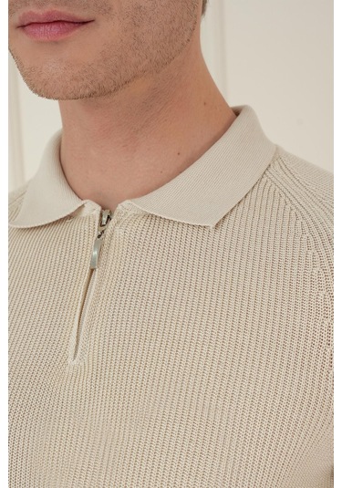 Tr 878 Triko Slim Fit Bej Basic Bej