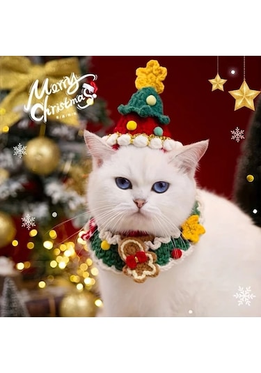 Elmpaly Xs Noelli Kedi Tasması: Noel Baba Şapkalı Ren Geyiği Boynuzlu Yumuşak Kürklü Şal Diğer