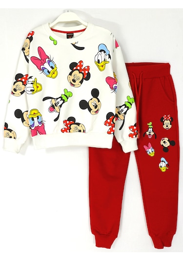 Minnie Ve Daisy Baskılı Mevsimlik Kız Çocuk Eşofman Takımı 2029 Kırmızı-beyaz