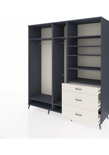 Kronos Dolap 9 Raflı 3 Çekmeceli 3 Askılı 220x59x243 Antrasit-antrasit/aytaşı Antrasıt/aytası