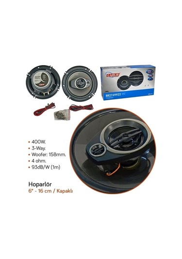 Carub 6'' - 16cm Oto Araç Hoparlörü Kapaklı 12v 400watt 2 Adet