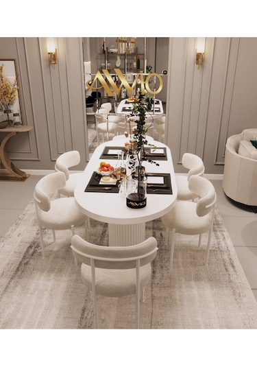 Avvio Veyron Teddy Sandalye 80x140 Yemek Masası Mutfak Masası 6 Sandalyeli Masa Sandalye Takım Beyaz