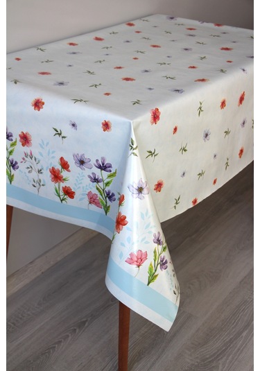 Elyaf Silinebilir Pvc Muşamba Masa Örtüsü Knrsuluçiçek Mavi