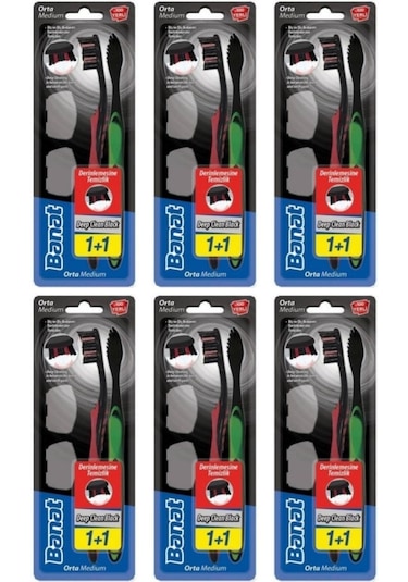 Banat Deep Clean Black Kapaklı Diş Fırçası Medium 2'li x 6 Paket