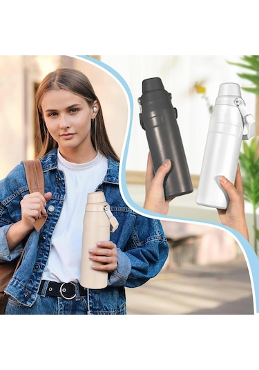 720 Ml Paslanmaz Çelik Çift Katmanlı Termos Krem Krem