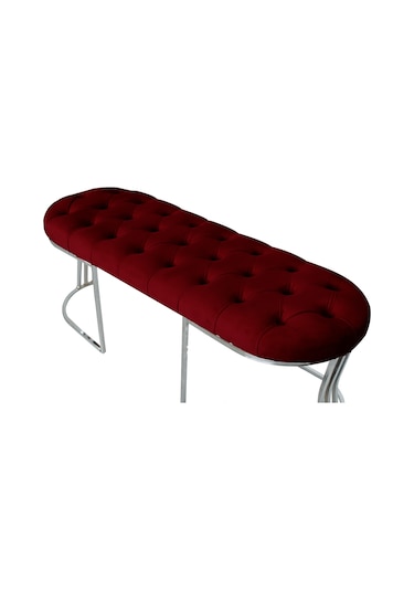 VİEGO SILVER BORDO-Kapitoneli Model Puf&Bench&Koltuk-Oturak-Uzun Makyaj Puff-Yatak Odası Ucu&Önü