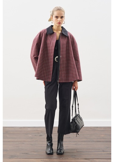 Kontrast Yakalı Trençkot Ekose Ekose