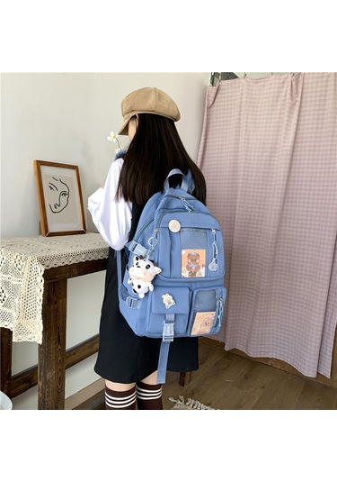 Lemestar Kadınlar İçin Dayanıklı Kumaş Çift Omuzlu Çanta - Üniversite/lise/ortaokul - Minimalist Beyaz Desen - Kişisel Stil Ve Konfor Beyaz