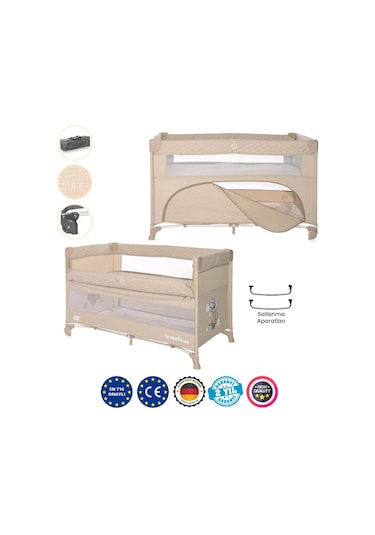 Lorelli Up And Down Anne Yanı Park Yatak - Fog Beige Flying Friends