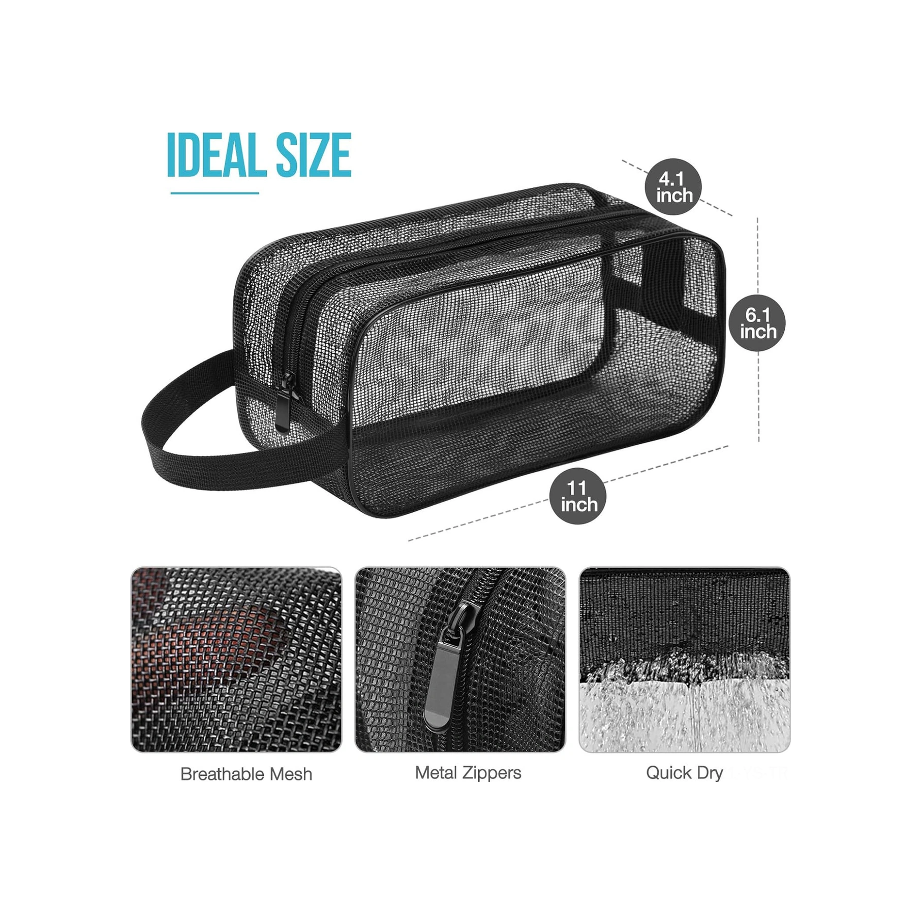 Yunboo Siyah Mesh Taşınabilir Kişisel Bakım Çantası - Tek Askılı Depolama Çantası Siyah