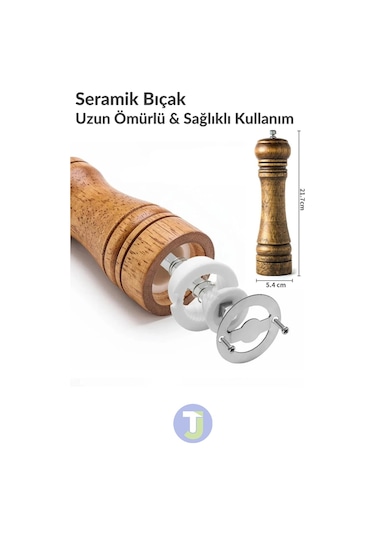 Technojet 1 Adet 22cm Doğal Ahşap Karabiber Tuz Kahve Baharat Öğütücü Ahşap Değirmen Tuzluk Biberlik
