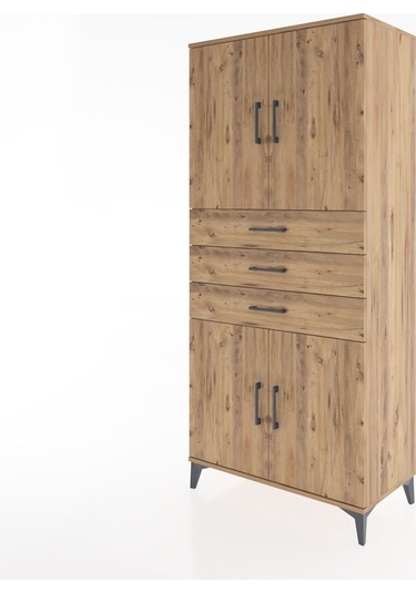 Hyperion Dolap 3 Raflı 3 Çekmeceli 4 Kapaklı 88x44x195 Çam-çam Çam