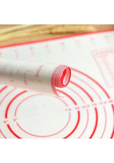 Kırmızı Kaymaz Silikon Pasta Mutfak Mat Ekstra  Kabuk Mat 50 60cm