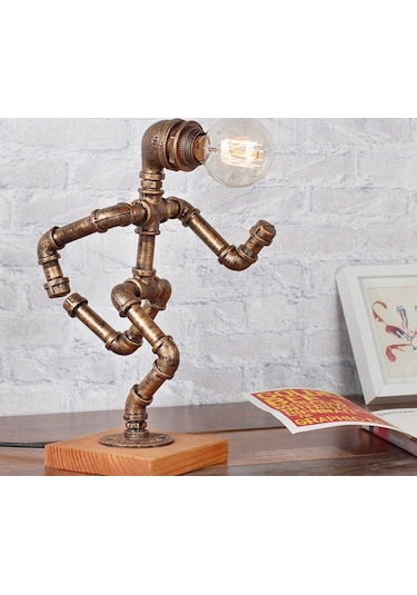 Hediyelik Kitap Okuma Lambası, El Yapımı Robot Masa Lambası Siyah