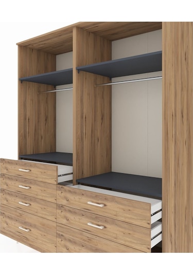 Kronos Gardrop 4 Raflı 7 Çekmeceli 2 Askılı 176x59x221 Çam-antrasit/çam Antrasit/çam