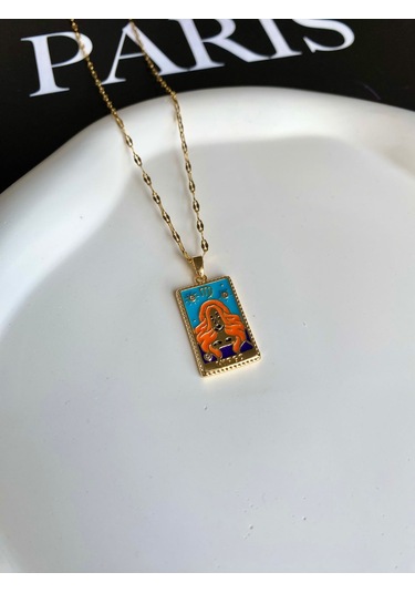 Kadın Çelik Kolye Burç Seri Renkli Tasarım Başak Burcu Kolye Altın