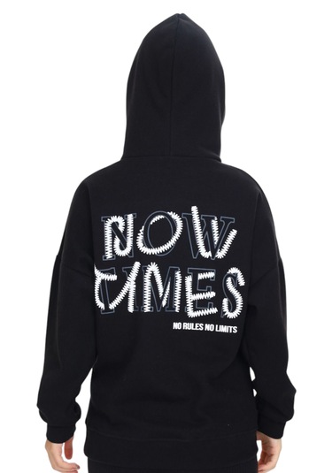 Erkek Çocuk Önü Arkası No Rules Yazılı Kapüşonlu Siyah Renk Sweatshirt Siyah