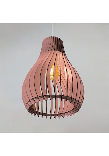 Vialux Modern Ahşap Bohem Rustik Avize Tekli Sarkıt Lamba Pembe Pembe