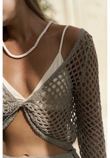 Mai Collection Mai Studios Co. Rubina Vizon Triko Crop-etek Takım Vizon
