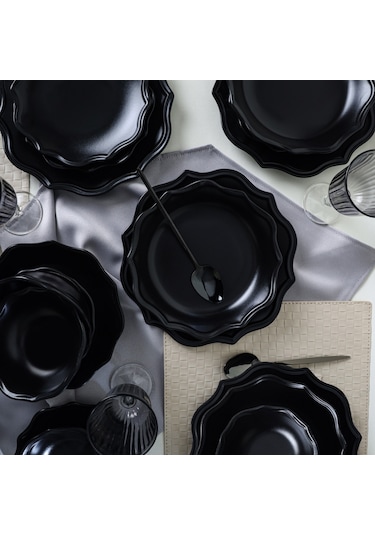 Keramika Mat Siyah Romeo Yemek Takımı 24 Parça 6 Kişilik 956