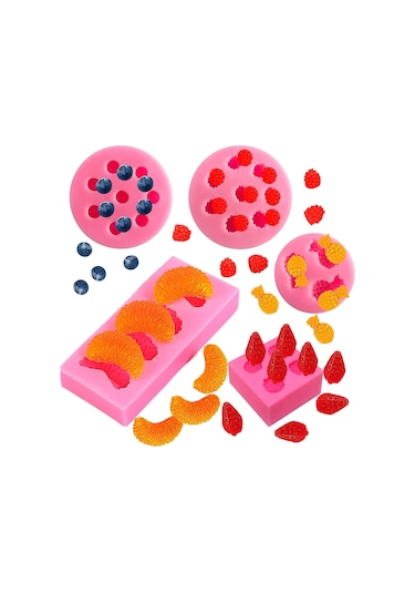 Pxcl 5 Adet Meyve Silikon Kalıp Fondan Meyve Şekilli Jöle Kalıpla Pembe