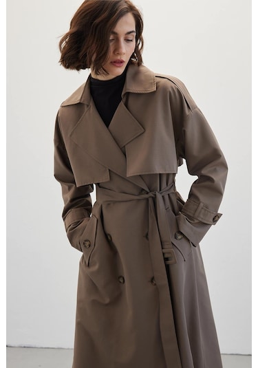 Manuka Düğmeli Kruvaze Trençkot Vizon