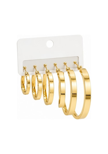 Çelik 6lı Halka Küpe Seti Gold 86831062