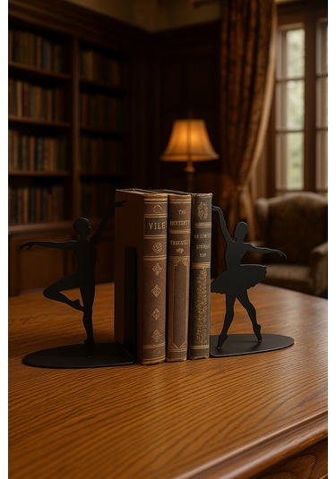 Balerin Figürlü Metal Kitap Tutucu 2 Li Set Dekoratif Masa Üstü Kitaplık Düzenleyici