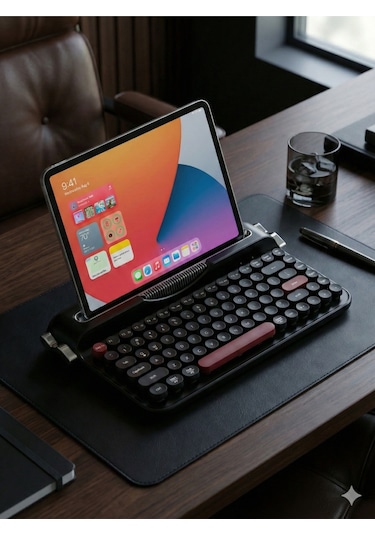 Ravelia Retro Kablosuz Klavye Bluetooth + 2.4g Çoklu Cihaz Yuvalı Pembe Siyah
