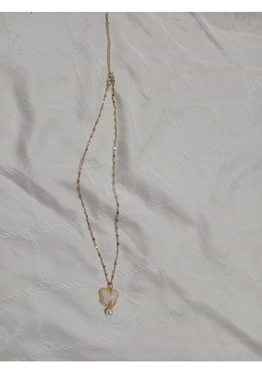 Kelebek Kolye İnci Boncuk Uçlu Beyaz