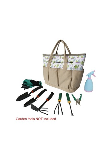 Pazly Çok Cepli Kaktüs Desenli Bahçe Aletleri Taşıma Çantası - Dayanıklı Kumaş Organizatör Kahverengi Kahverengi