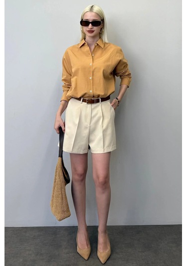 Madmext Mad Girls Camel Oversize Gömlek Mg1369 CAMEL