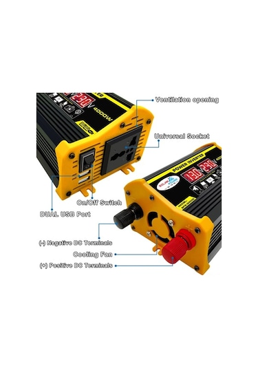 Pazly 4000w Modifiye Sinüs Dalga İnvertör - 12v Dc'den 110v Ac Çevirici, Çift Usb, Araç Şarj Cihazı