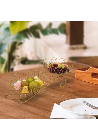 Suntek 2 Katmanlı Metal Meyve Sepeti Yerden Tasarruflu Ferforje